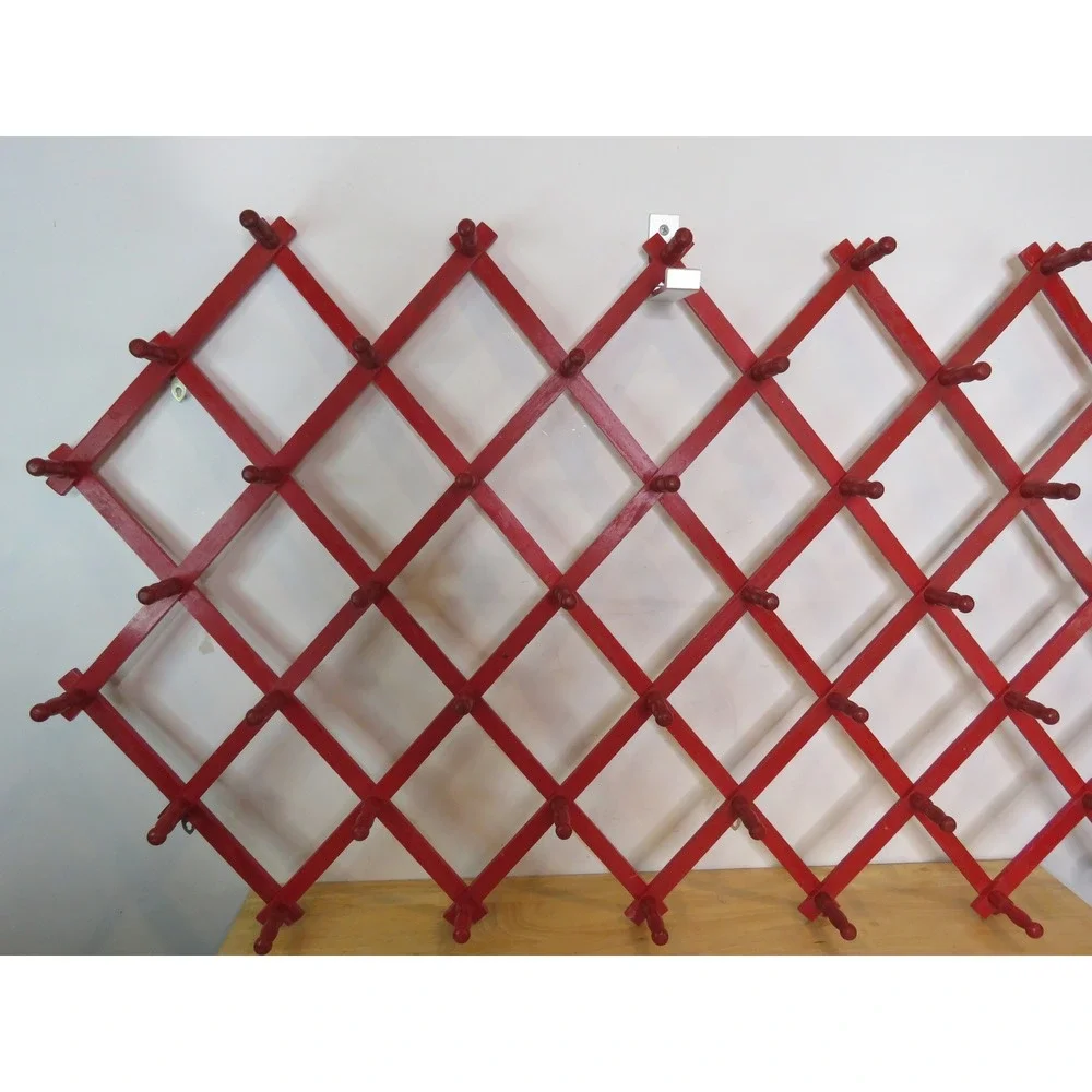 49 RED Vintage Wooden Accordion Peg Rack Wall Mount Hanger Expandable RARE